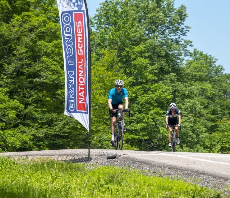 Riders on ascent in Vermont Gran Fondo