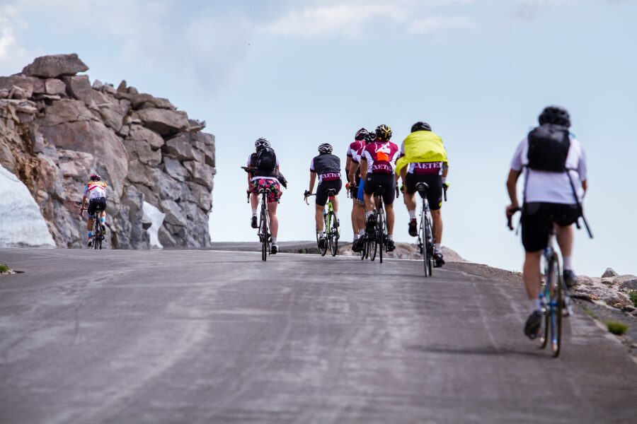 Riders on ascent of Mt. Evans