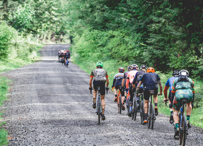Packs of riders on course of Sasquatch Duro Gravel Event