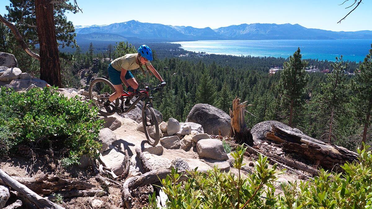 mountain biker on tahoe trail