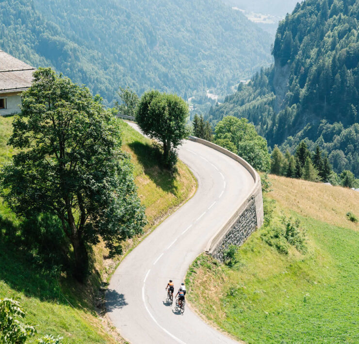 Participants on ascent of climb during Tour of Mont Blanc