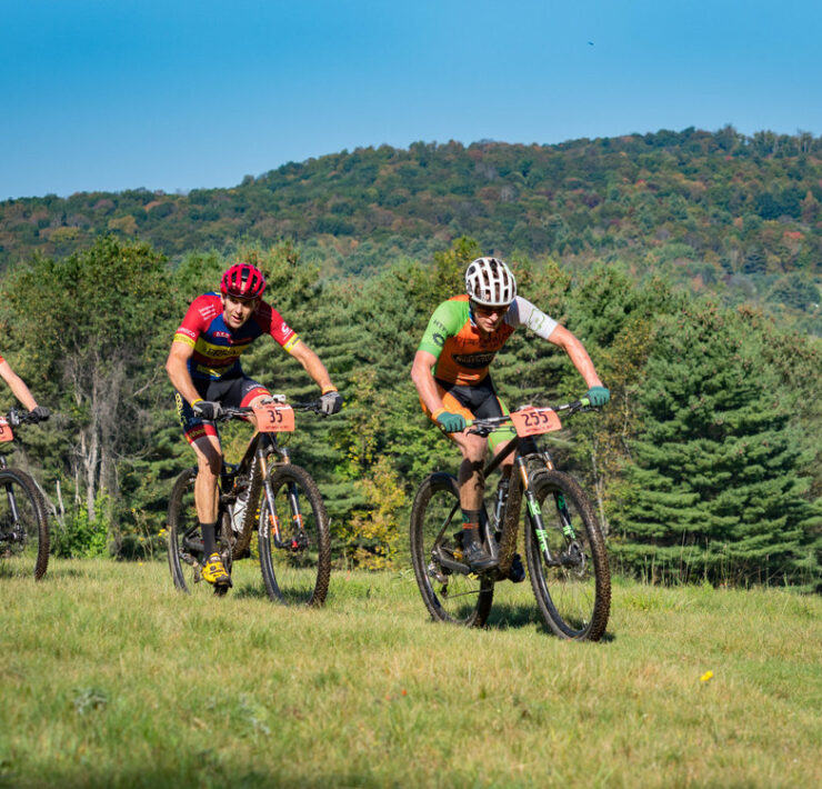 Group of riders on trail in Vermont 50