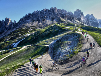Riders on stunning ascent in Dolomites