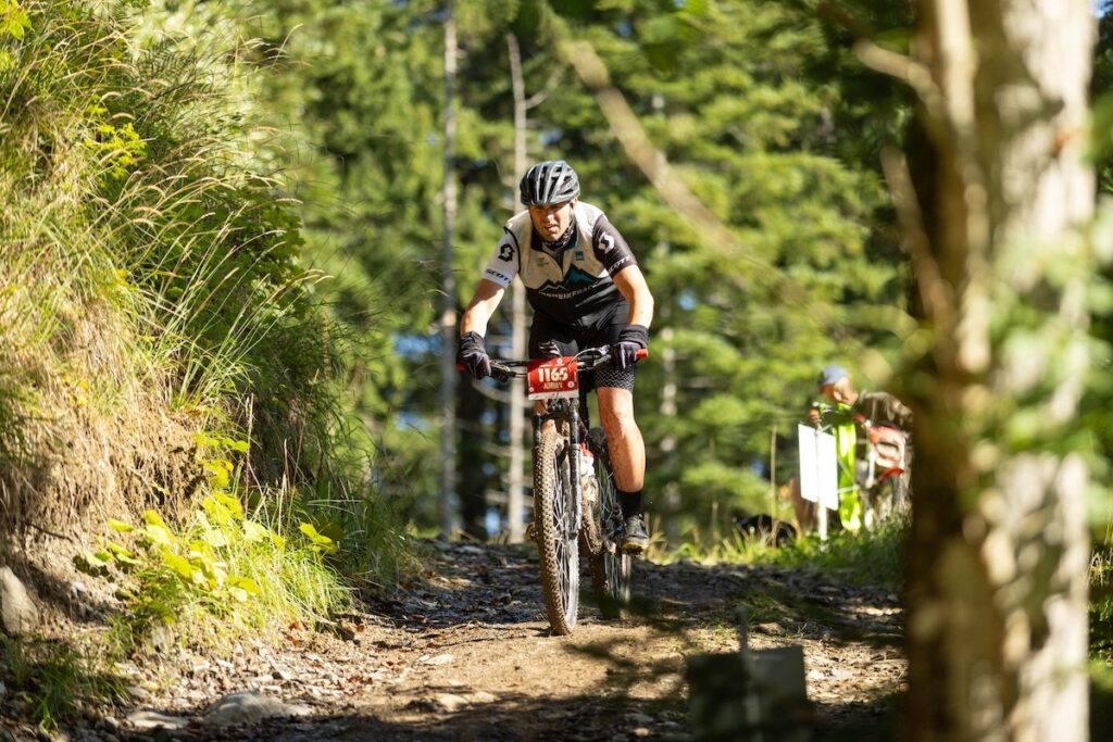 Solo rider on trail in Hero Black Forest MTB event