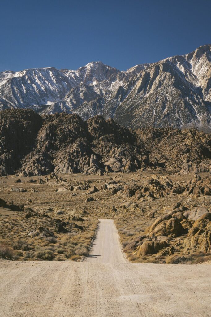 Movie Road in The Alabama Hills in The Eastern Sierras Gravel Road in the high sierra's near lone pine