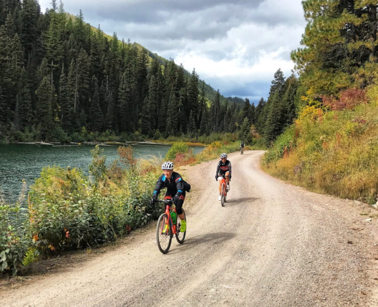 Riding on trail next to river in the Last Best Ride event