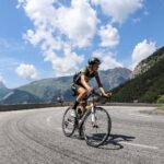 Solo cyclist in the French Alps