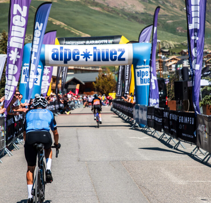 Riders at the finish line of Marmotte Gran Fondo Alpes