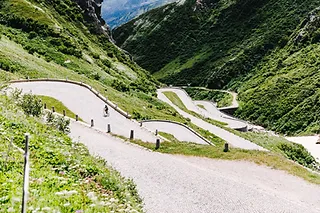Hairpin Swiss Alps climb in Chasing Cancellara event