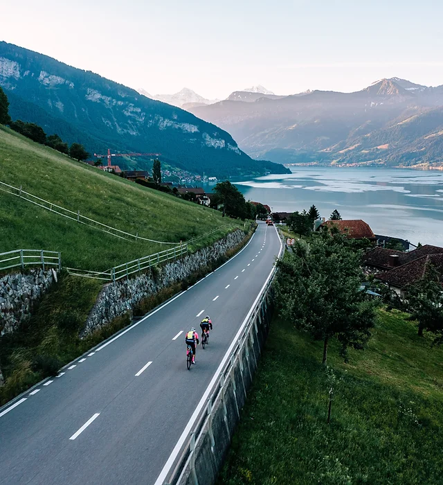 Riders near Lake Zurich in Chasing Cancellara event