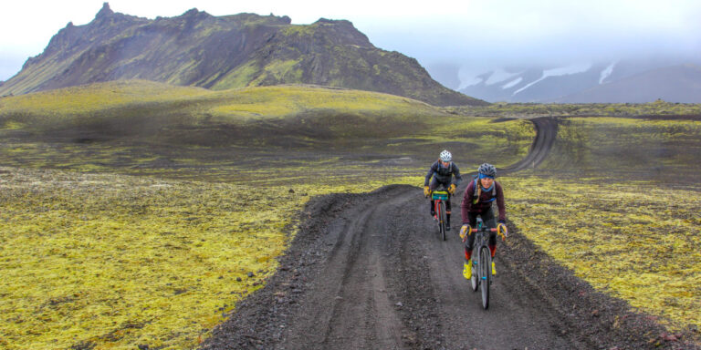 Gravel cyclist on a remote road in Iceland