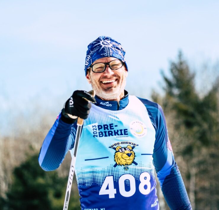 Eyeview image of male in motion competing in Pre-Birkie event